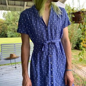 Periwinkle polka dot button down retro dress